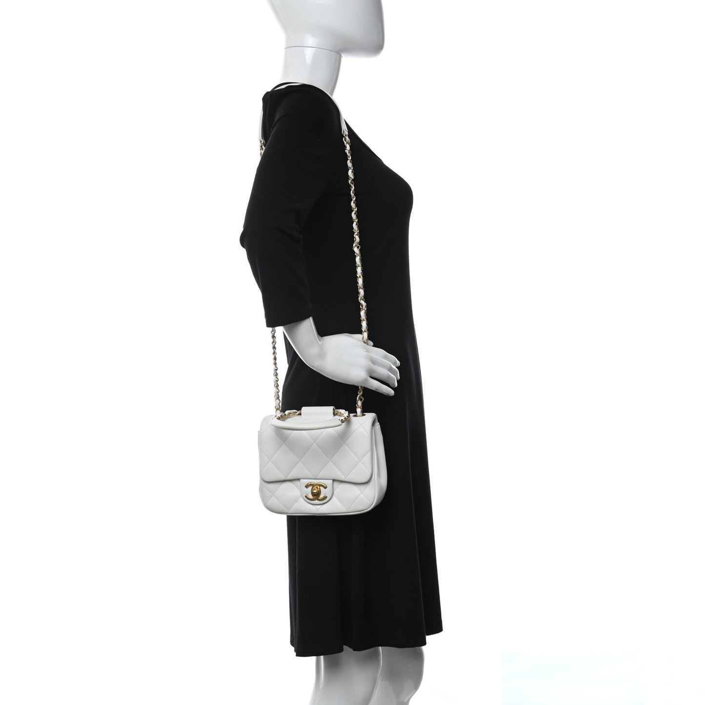 Lambskin Quilted Small Circular Handle Bag White