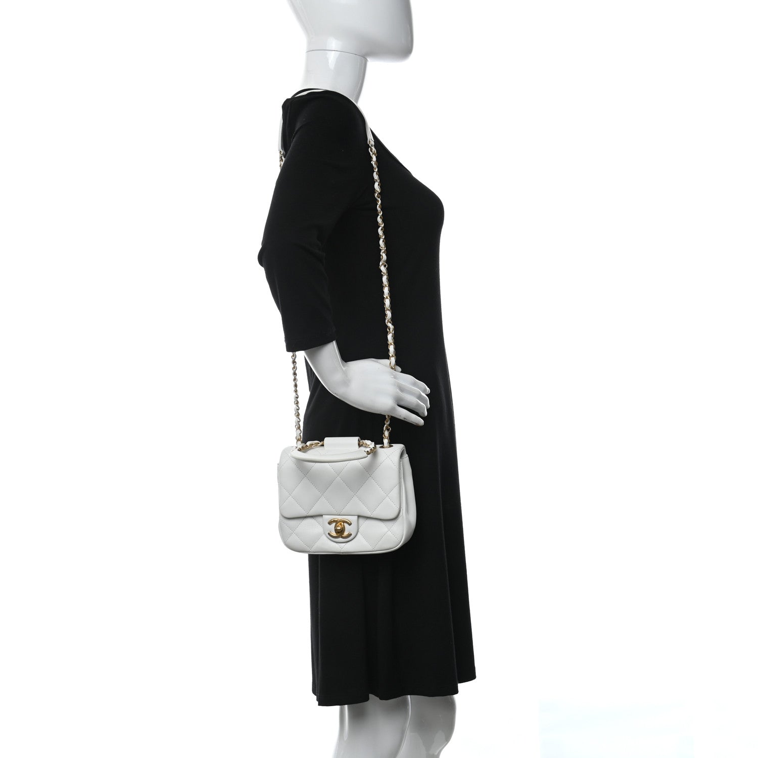 Chanel Lambskin Quilted Small Circular Handle Bag White 2 of 10
