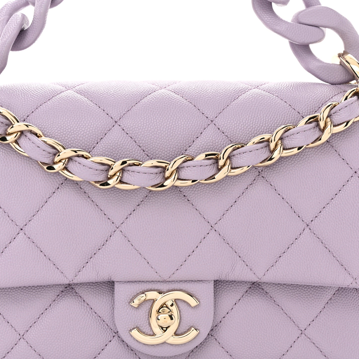Caviar Quilted Dual Handle Chain Flap Bag Light Purple