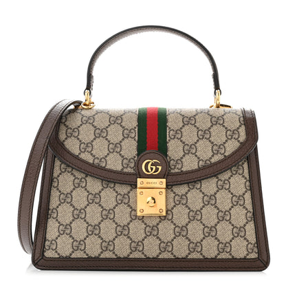 Gucci GG Supreme Monogram Textured Dollar Calfskin Web Small Ophidia Padlock Top Handle Bag Beige Ebony New Acero 1 of 10