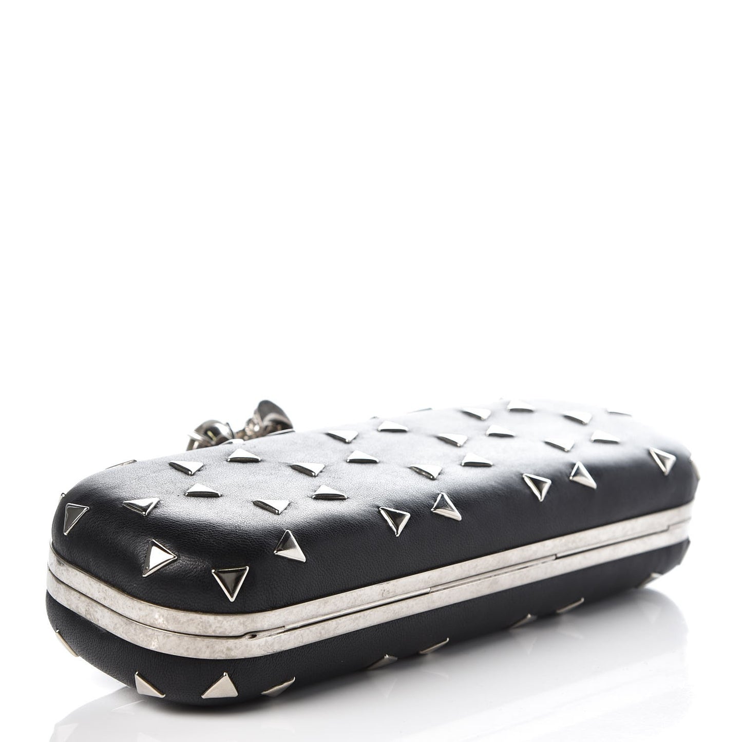 Nappa Studded Skull Knuckle Box Clutch Black
