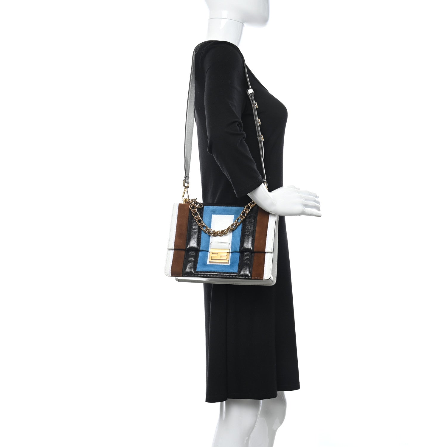 Fendi Agnello Old Shine Chamois F is Fendi Embossed Kan U Shoulder Bag White Nebula Multicolor 2 of 13