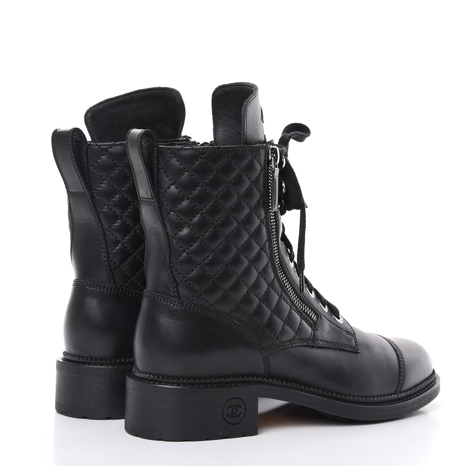 Chanel Calfskin Quilted Combat Boots 39 Black 4 of 7
