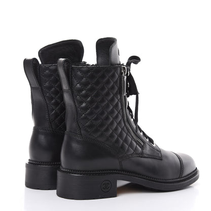 Chanel Calfskin Quilted Combat Boots 39 Black 4 of 7