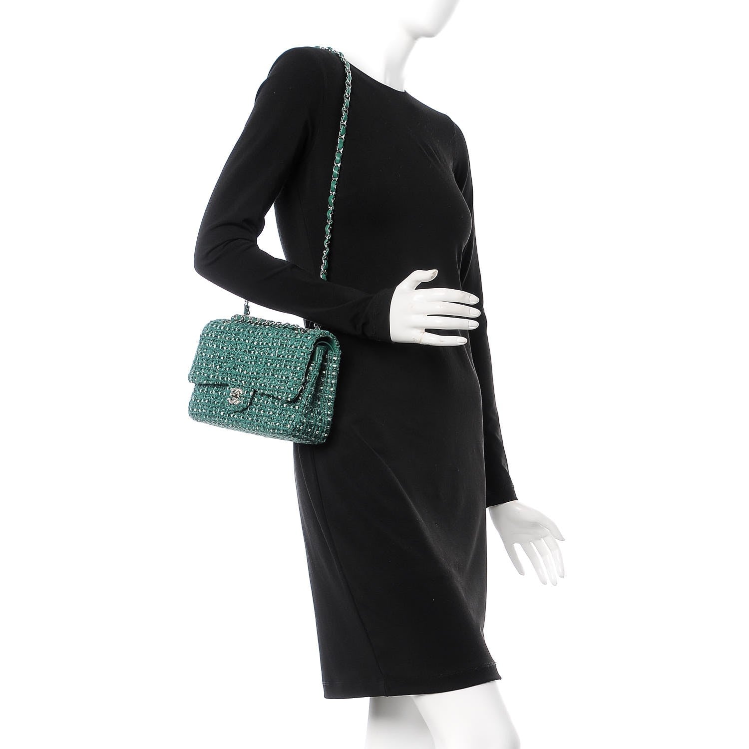 Chanel Tweed Quilted Medium Double Flap Green 2 of 12