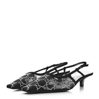 Gucci Tela Retino Kid Scamosciato Crystal GG Monogram Square G 35mm Slingback Pumps 39 Black 6 of 19