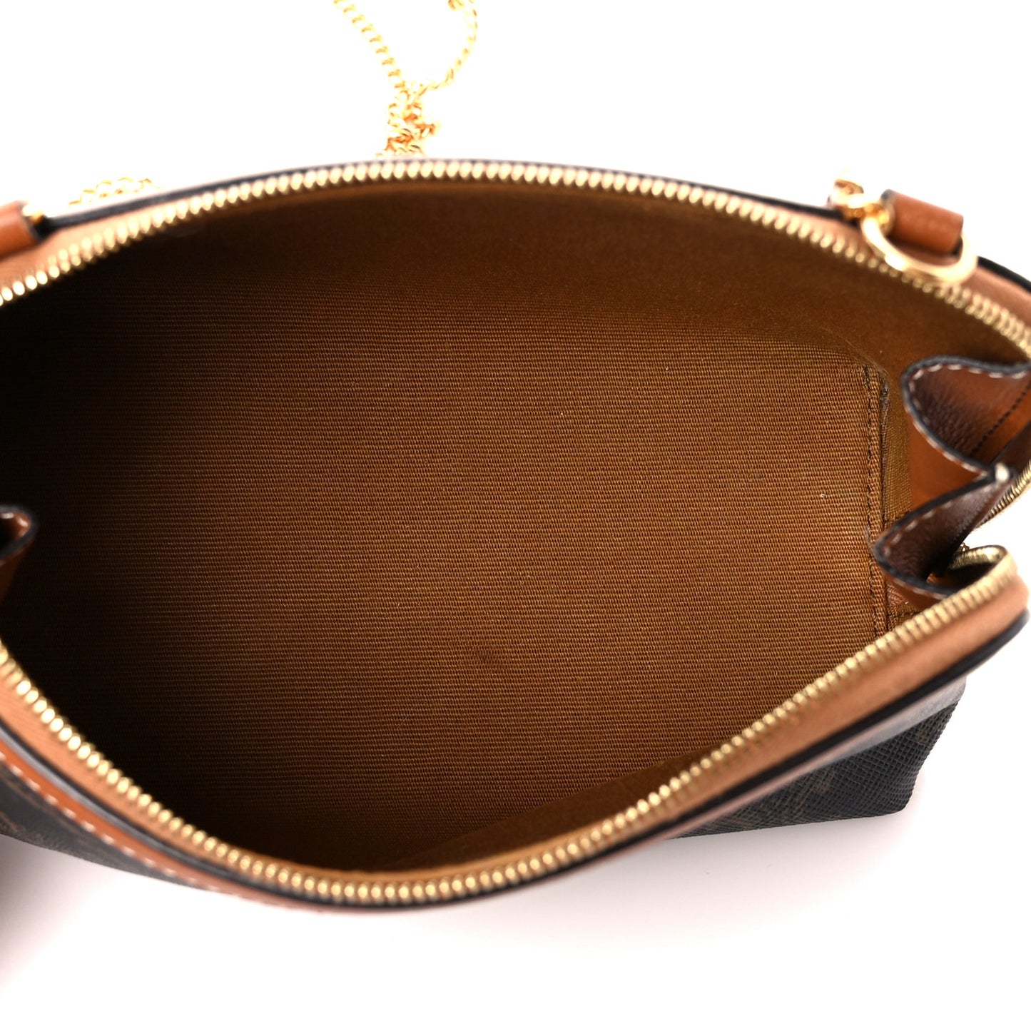 Lambskin Triomphe Canvas Embroidered Logo Clutch With Chain Tan