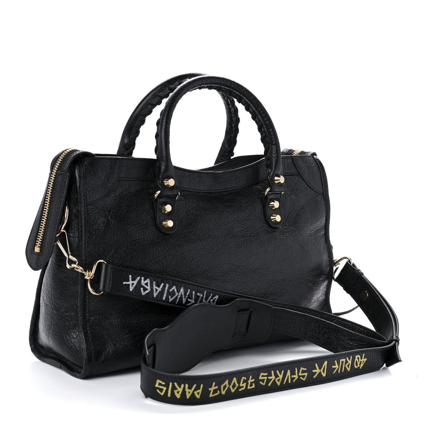 Agneau Classic Gold Hardware S City Graffiti Strap Black