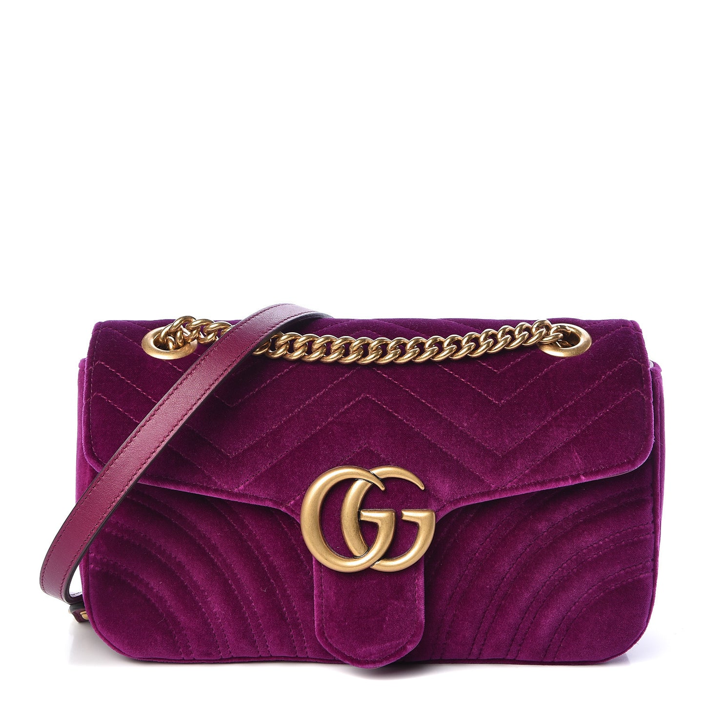 Velvet Matelasse Small GG Marmont Shoulder Bag Fuchsia Violet Cyclamen