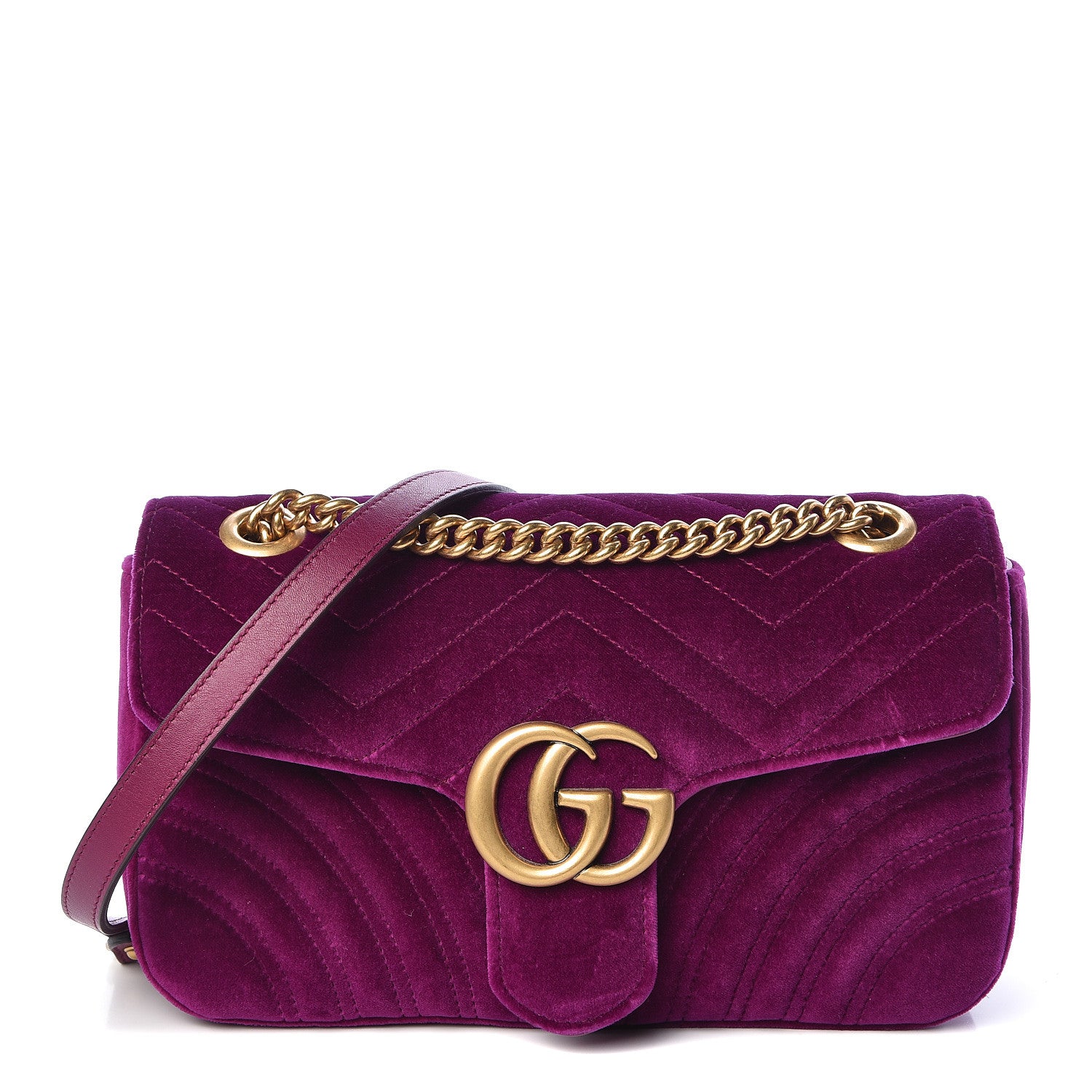 Gucci Velvet Matelasse Small GG Marmont Shoulder Bag Fuchsia Violet Cyclamen 1 of 10