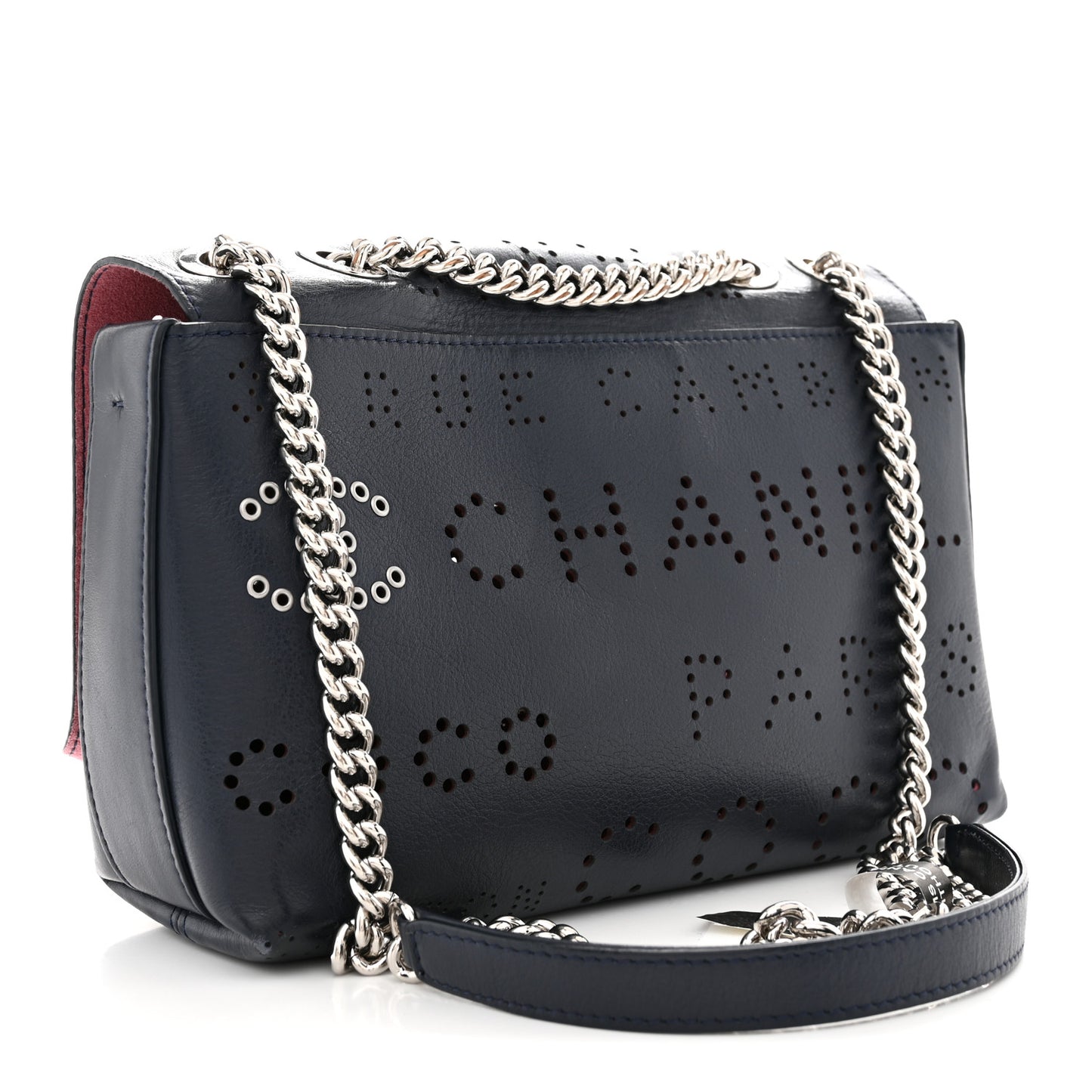 Calfskin Tweed Eyelet Flap Bag Navy