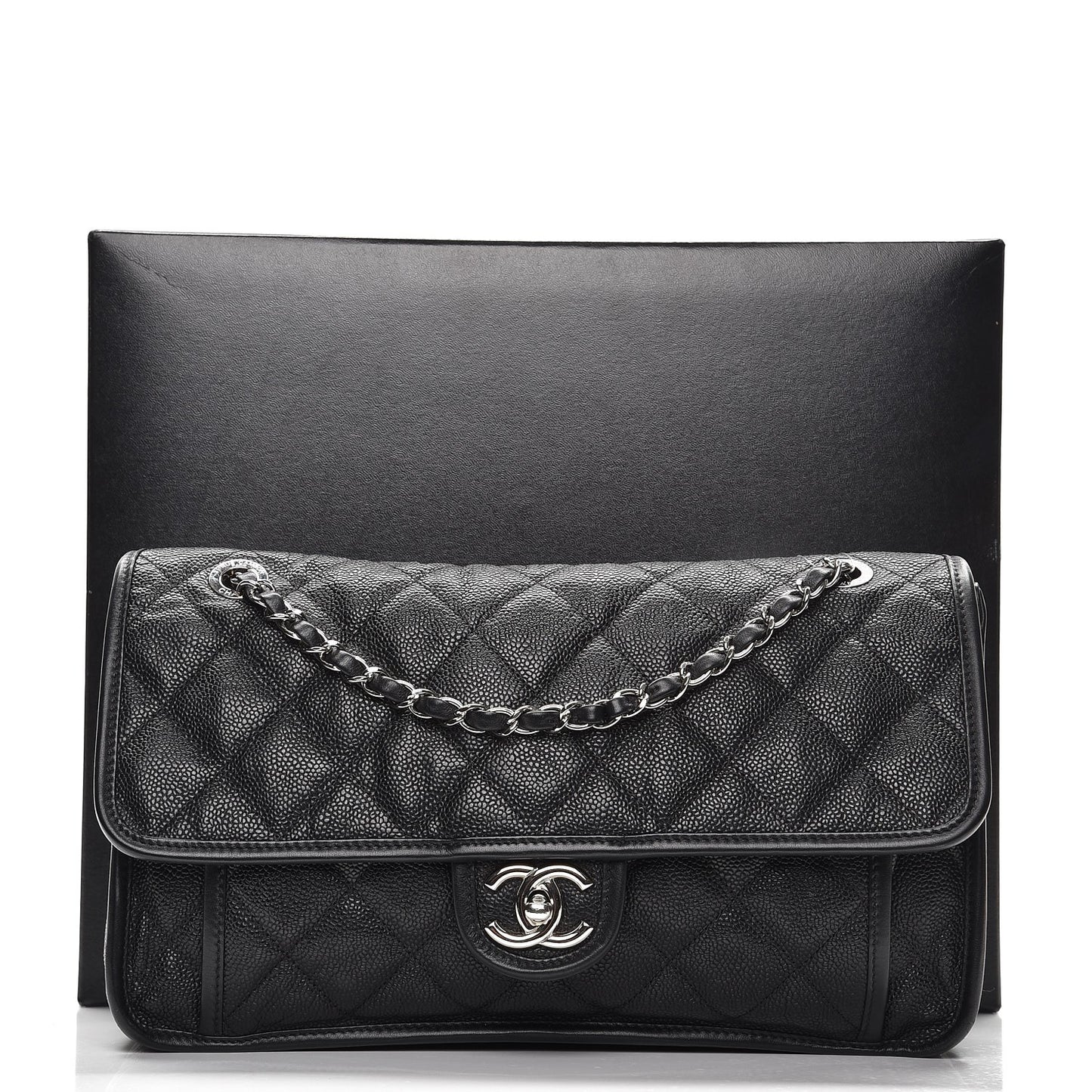 Caviar Quilted Large French Riviera Flap Black