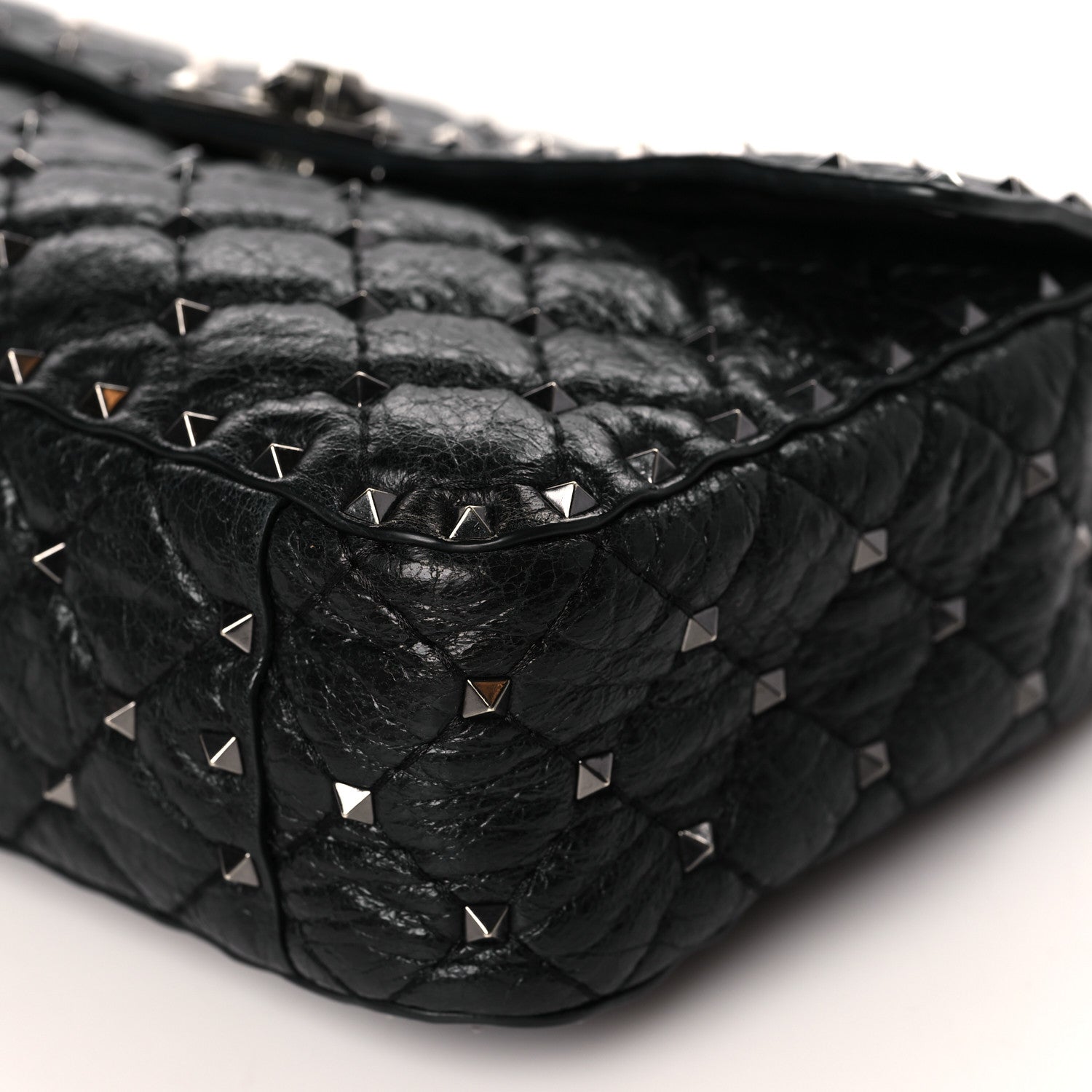 Valentino Garavani Craquele Nappa Medium Rockstud Spike Shoulder Bag Black 8 of 8