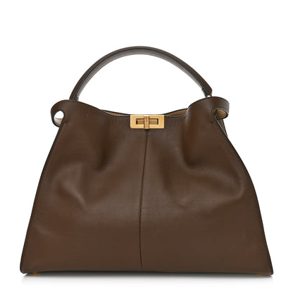 Fendi Vitello Seta Glazed Fabric FF 1974 Large Peekaboo X-Lite Maya Mogano Panna 1 of 11