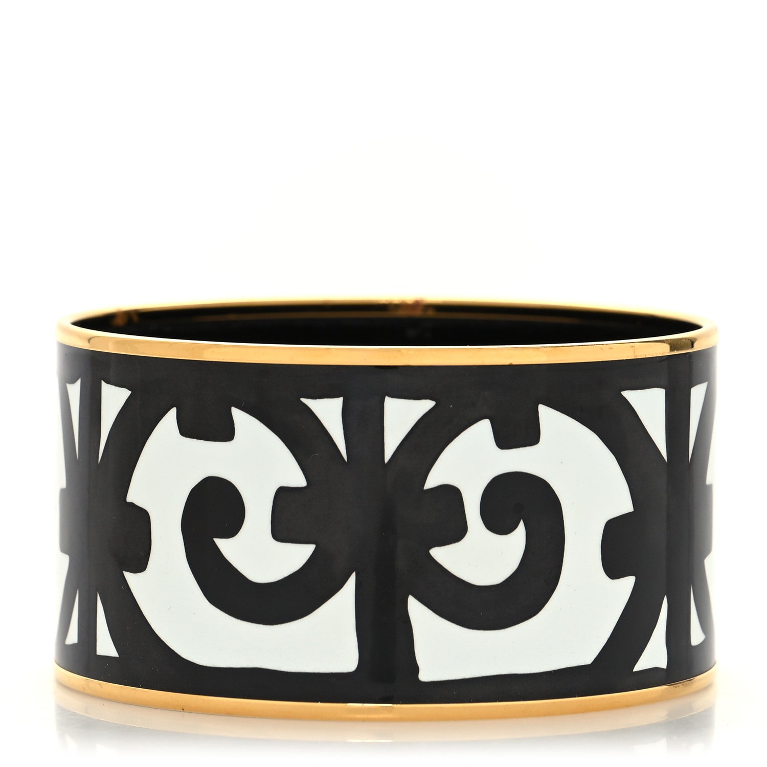 Hermes Enamel Printed Extra Wide Balcons du Guadalquivir Bracelet 65 Black 1 of 5
