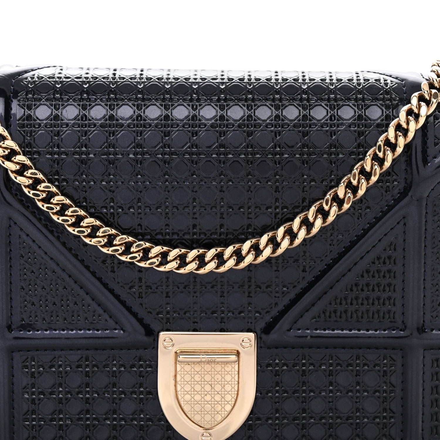 Christian Dior Metallic Patent Micro-Cannage Baby Diorama Flap Bag Navy Blue 8 of 12