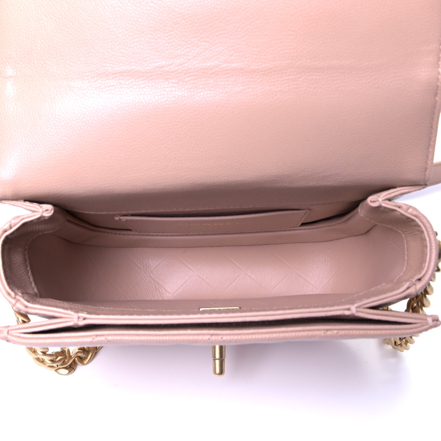 Caviar Quilted Moon Messenger Beige