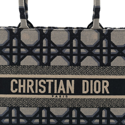 Christian Dior Canvas Macrocannage Embroidered Medium Book Tote Beige Blue 8 of 11