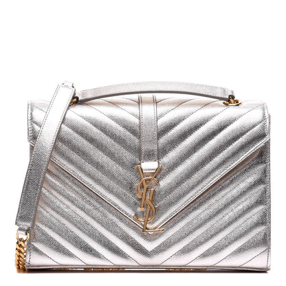 Saint Laurent Metallic Grain De Poudre Matelasse Chevron Medium Monogram Satchel Gold 1 of 8
