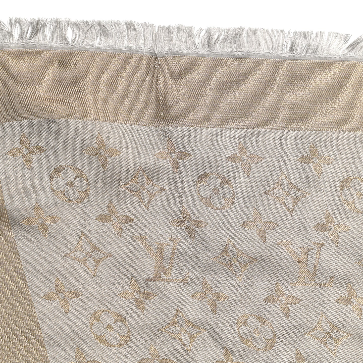 Silk Lurex Wool Monogram Shine Shawl Greige
