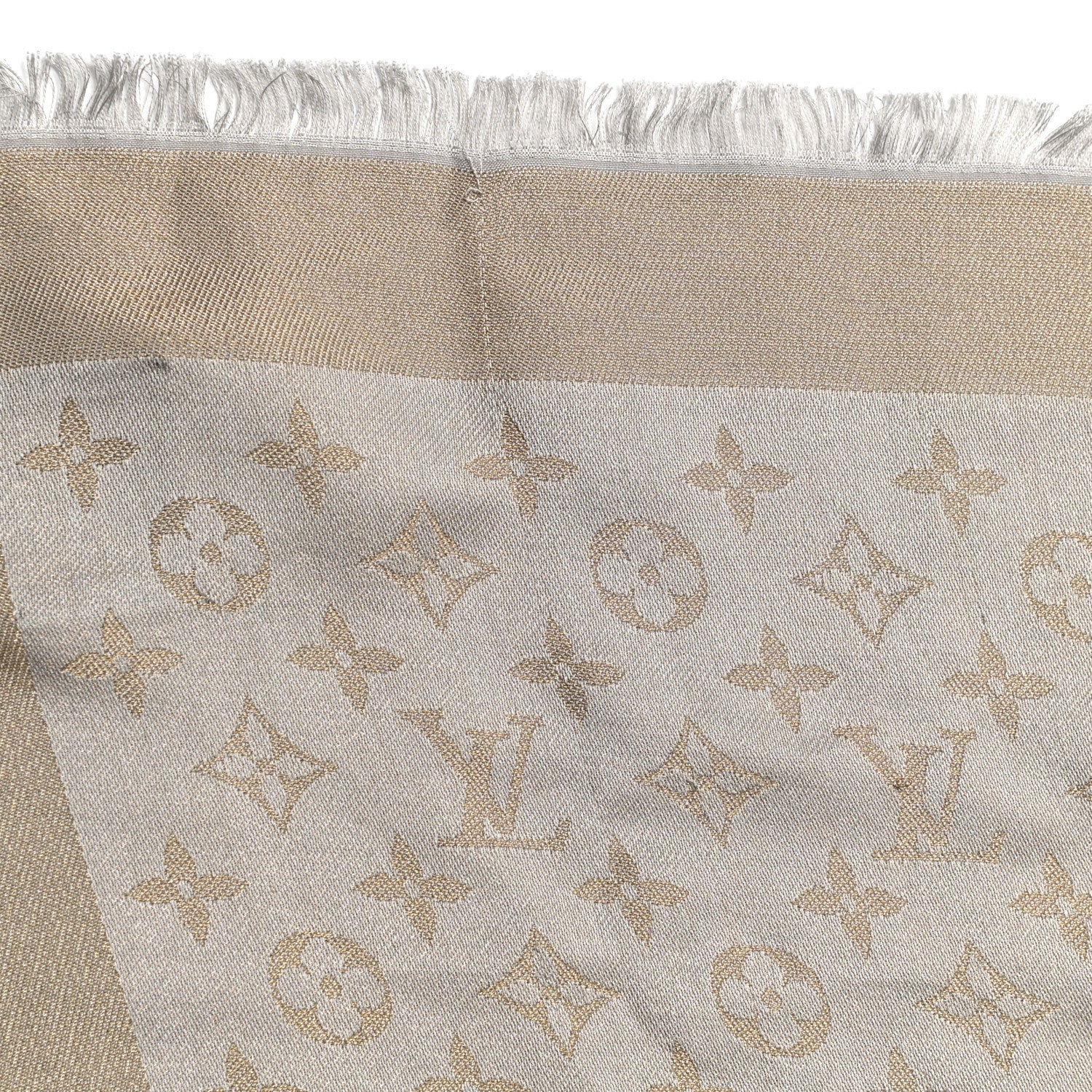 Louis Vuitton Silk Lurex Wool Monogram Shine Shawl Greige 4 of 5
