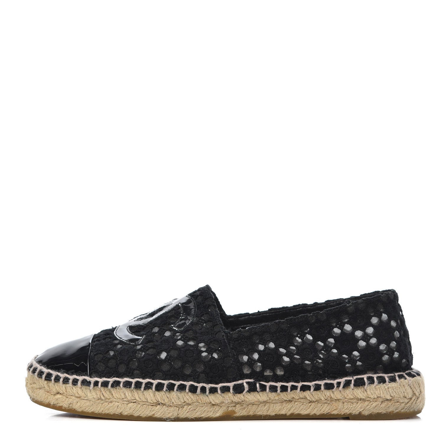 Chanel Lace Patent CC Espadrilles 38 Black 1 of 21