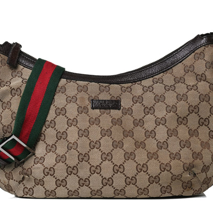 Gucci Monogram Web Medium Half Moon Hobo Dark Brown 8 of 20