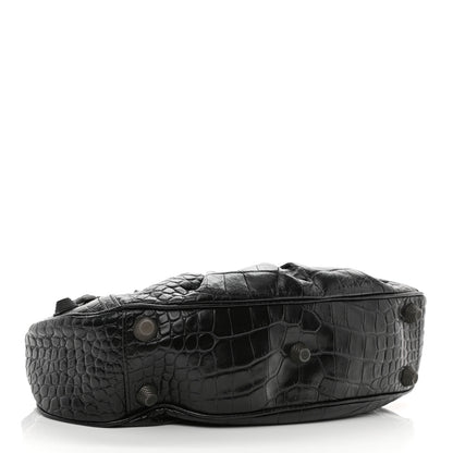 Balenciaga Extra Supple Calfskin Crocodile Embossed Monochrome Small Le Cagole Shoulder Bag Black 5 of 9