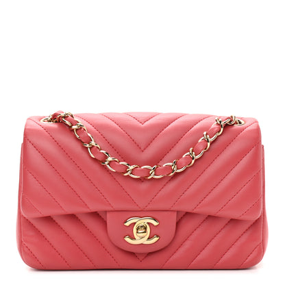 Chanel Lambskin Chevron Quilted Mini Rectangular Flap Pink 1 of 9