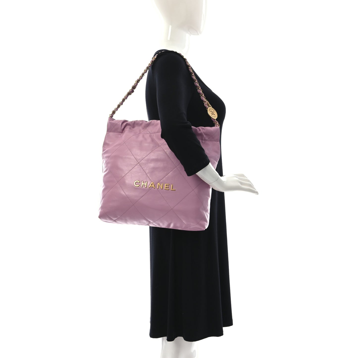 Shiny Calfskin Quilted Small Chanel 22 Pink