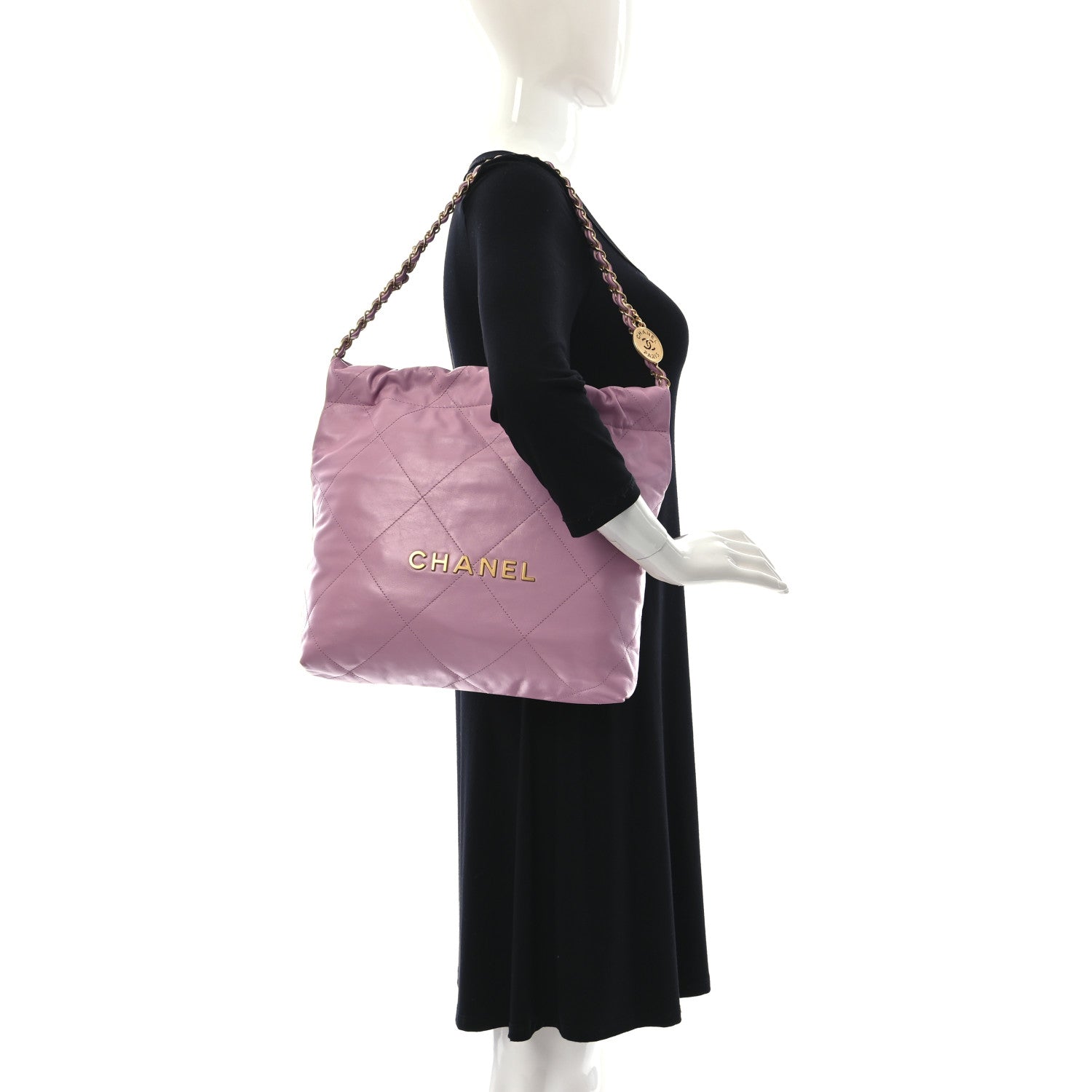 Chanel Shiny Calfskin Quilted Small Chanel 22 Pink 2 of 11