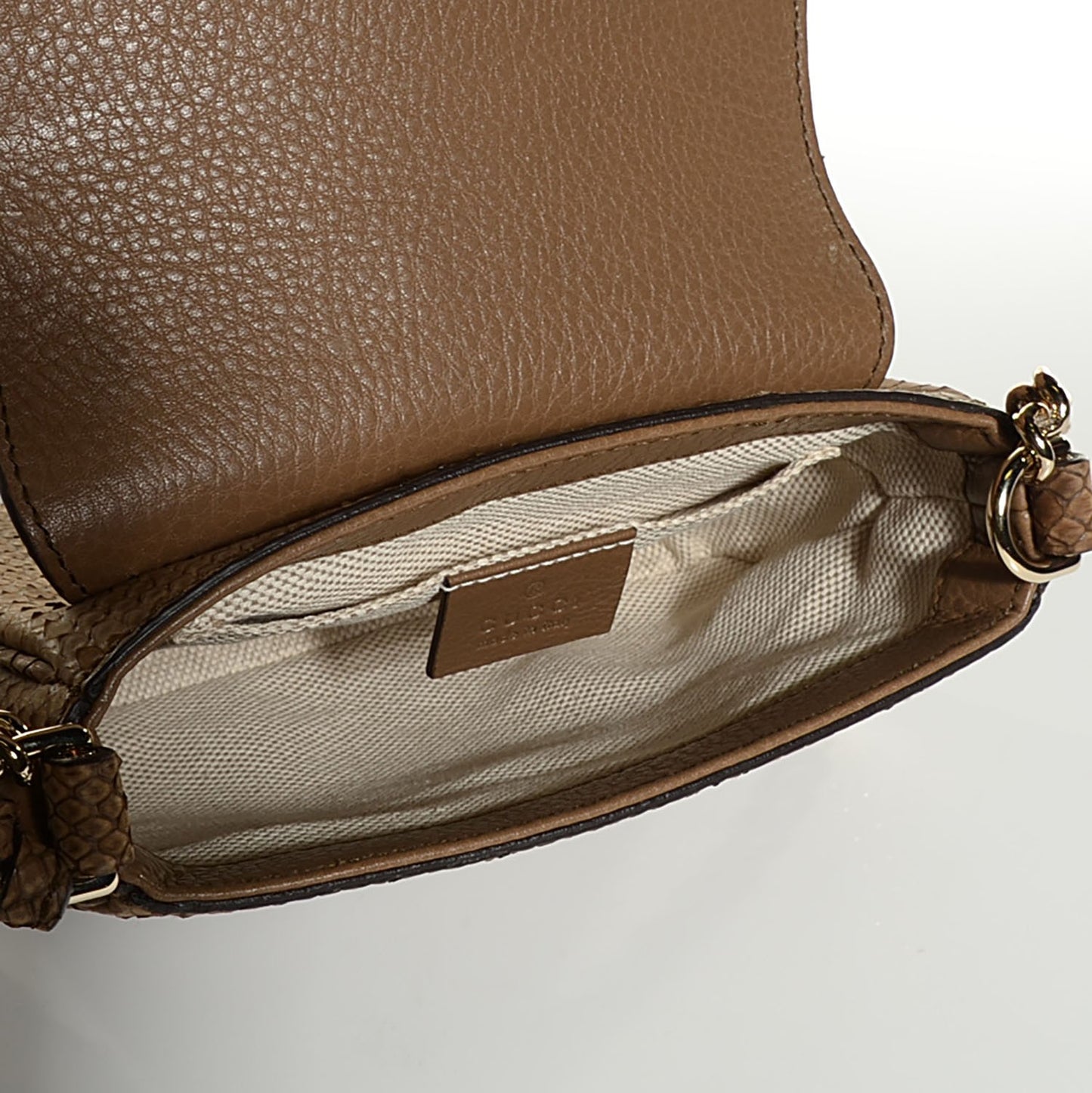 Python Small Soho Flap Crossbody Beige