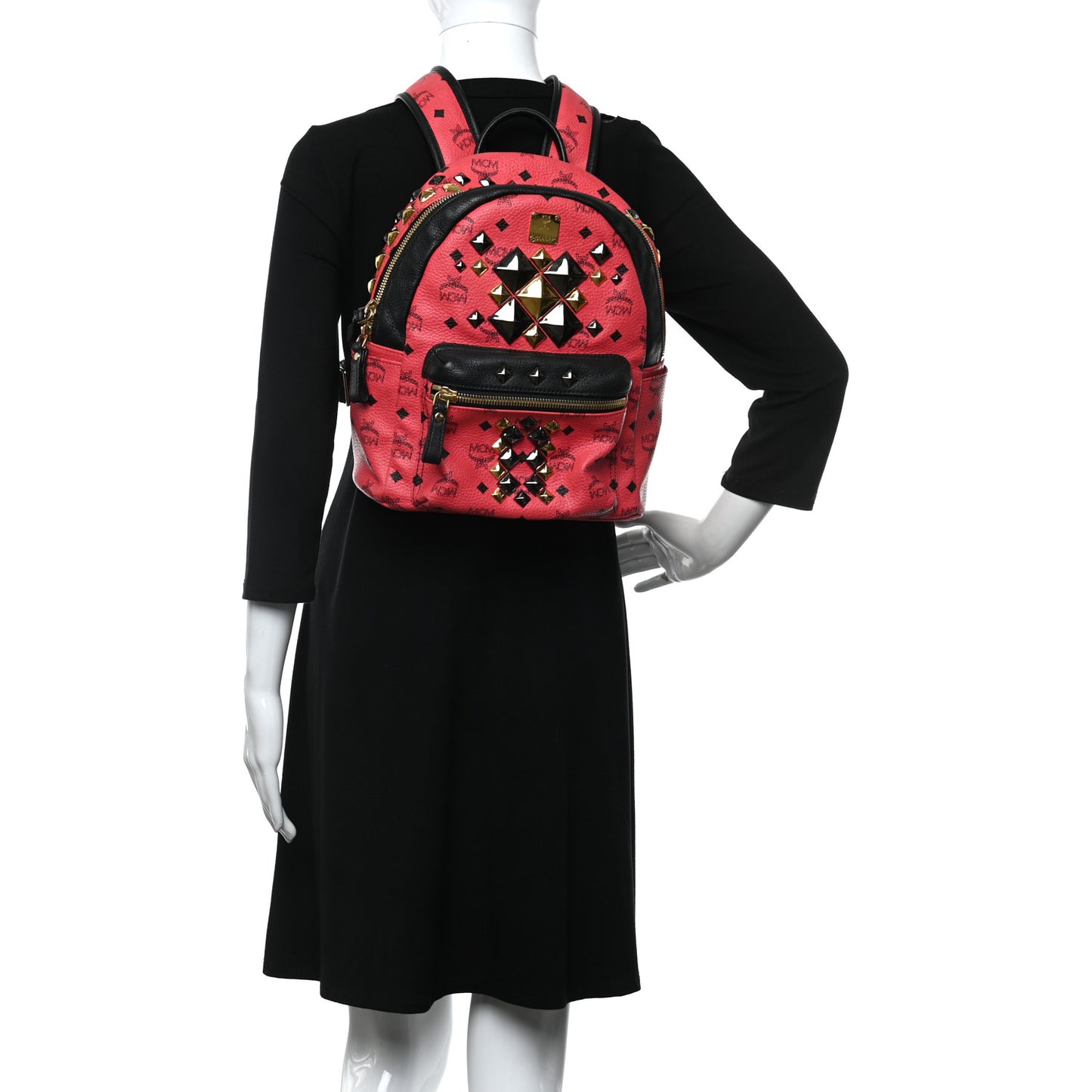 Visetos Studded Colorblock Small Stark Brock Backpack Coral Black