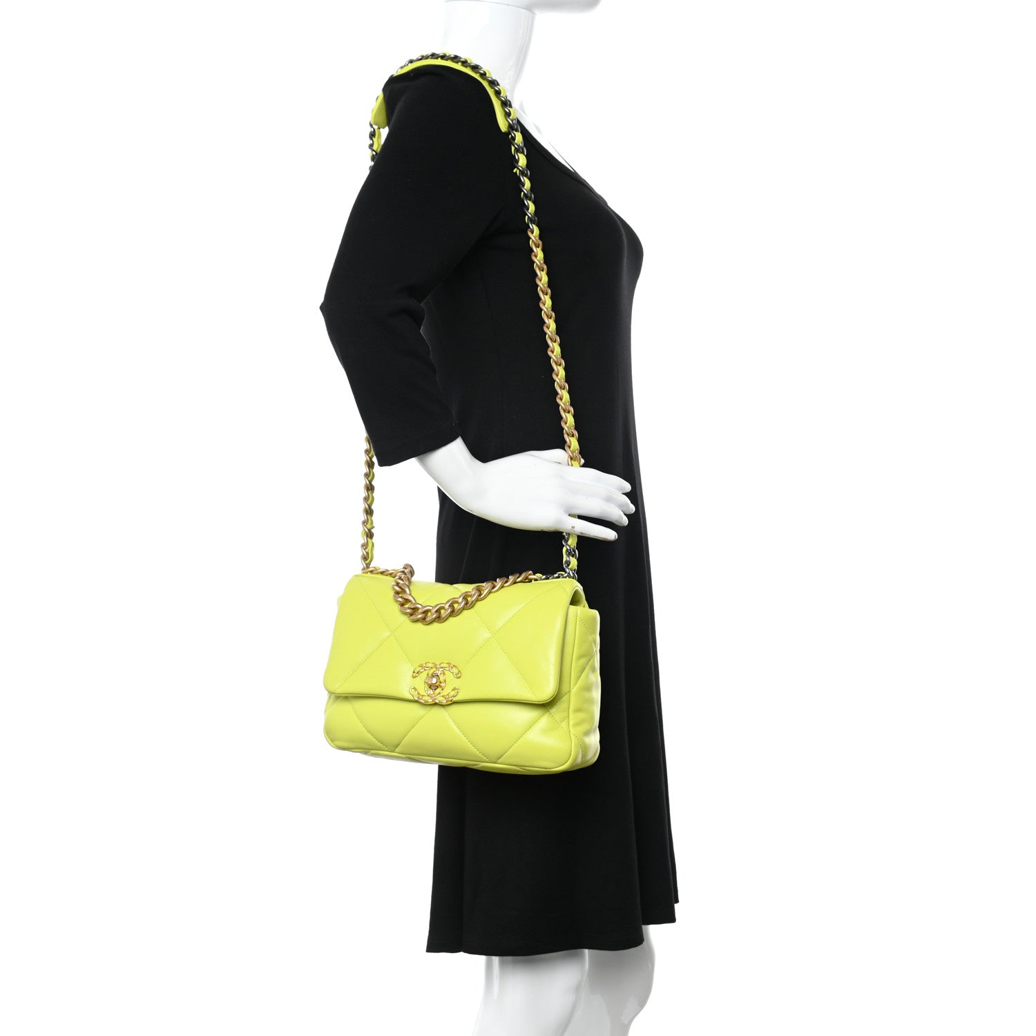 Chanel Shiny Lambskin Quilted Medium Chanel 19 Flap Neon Yellow 2 of 10