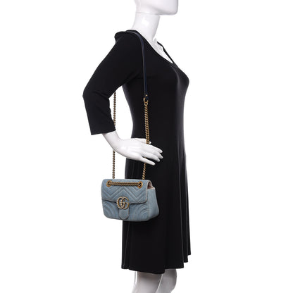 Gucci Denim Matelasse Mini Pearly GG Marmont Shoulder Bag Blue 3 of 15