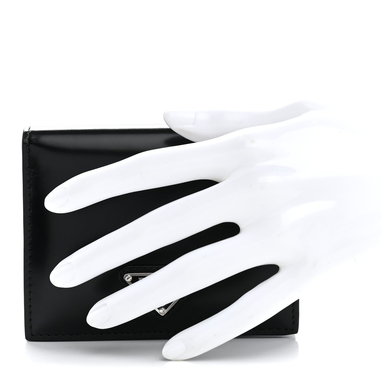 Brushed Calfskin Small Triangle Bi-Fold Wallet Black