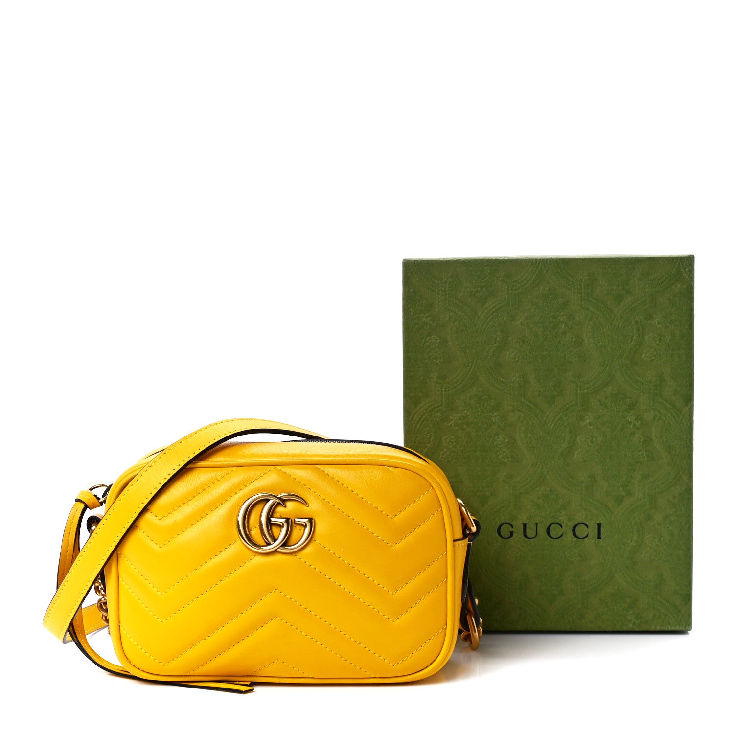 Gucci Calfskin Matelasse Mini GG Marmont Chain Shoulder Bag Stone Topaz 13 of 13