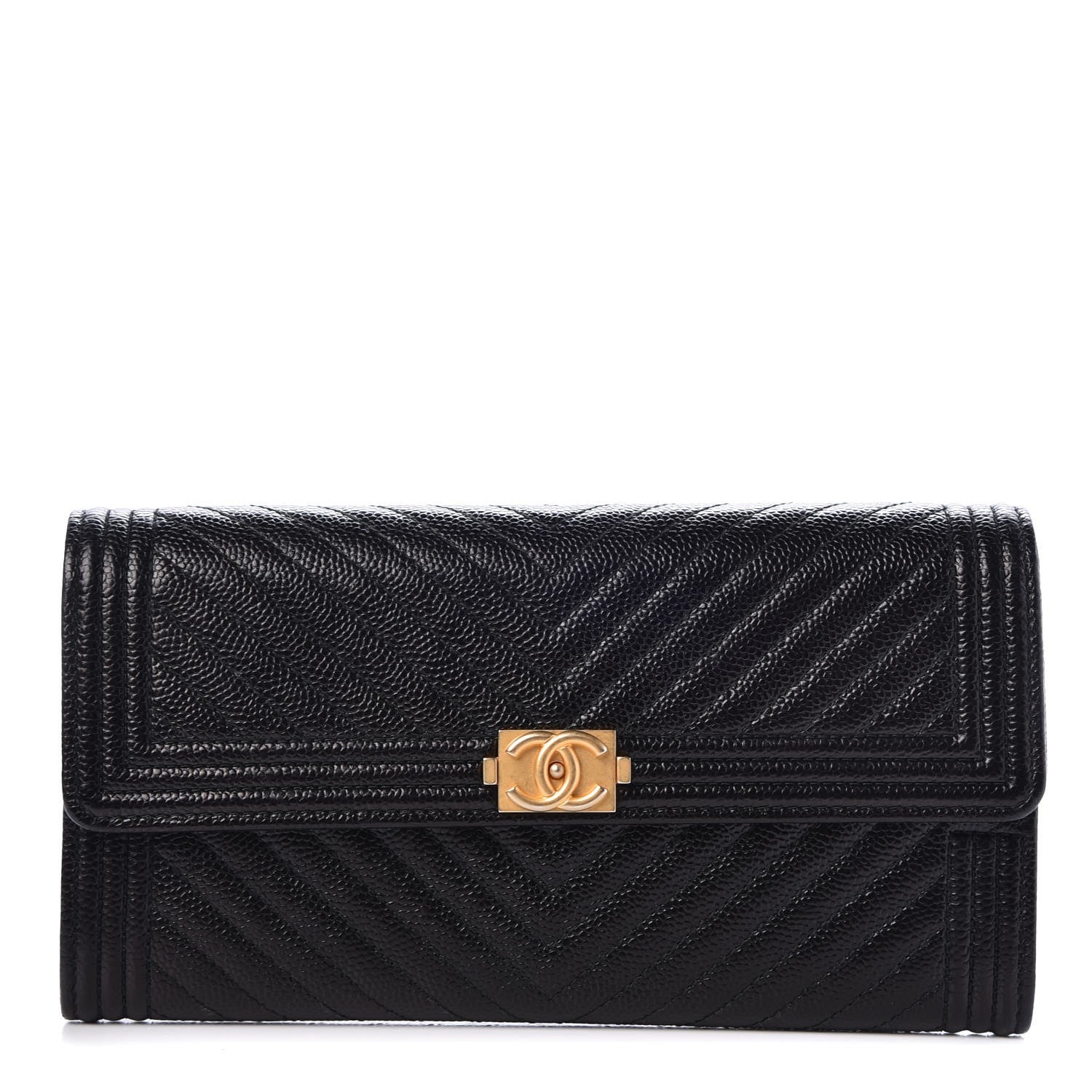 Chanel Caviar Chevron Quilted Boy Flap Wallet Black 1 of 9