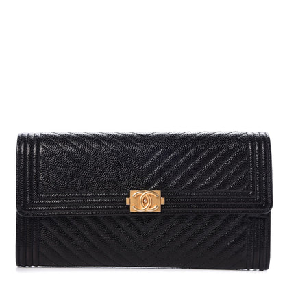 Chanel Caviar Chevron Quilted Boy Flap Wallet Black 1 of 9