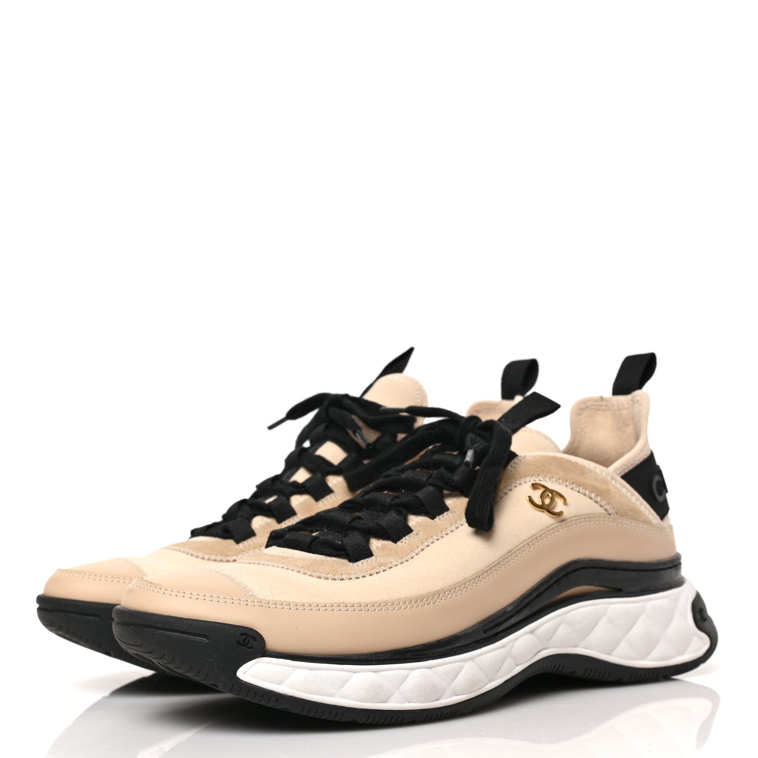 Chanel Suede Calfskin Nylon Grosgrain CC Sneakers 39.5 Beige 3 of 8