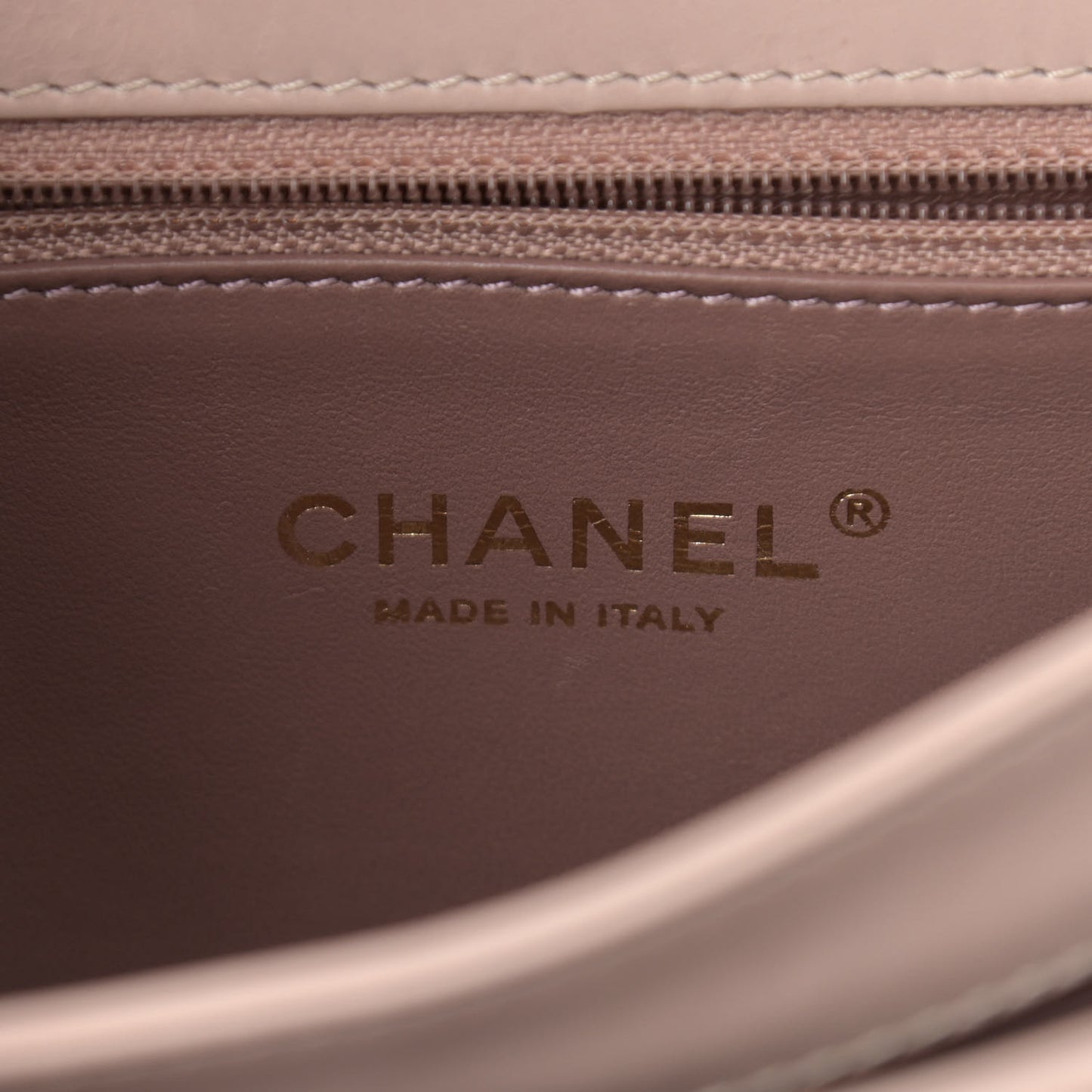Glazed Calfskin Quilted Mini Straight Lined Flap Beige
