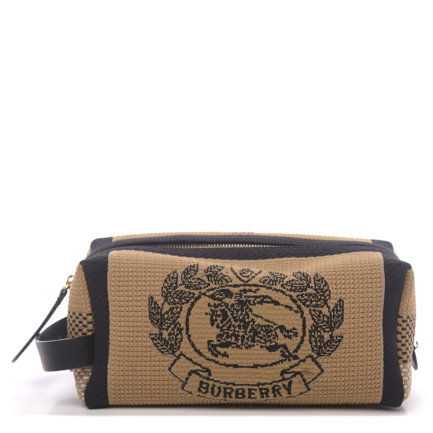 Burberry Knit Logo Mens Washbag Tan Black 1 of 7