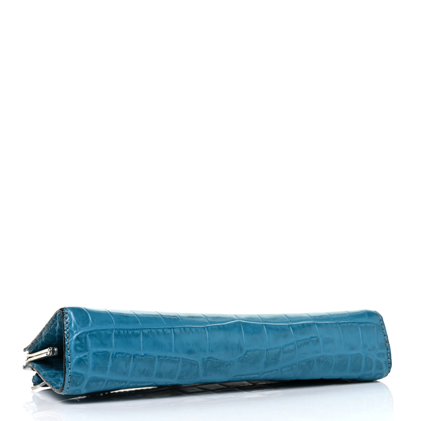 Crocodile Embossed Calfskin Wristlet Clutch Blue