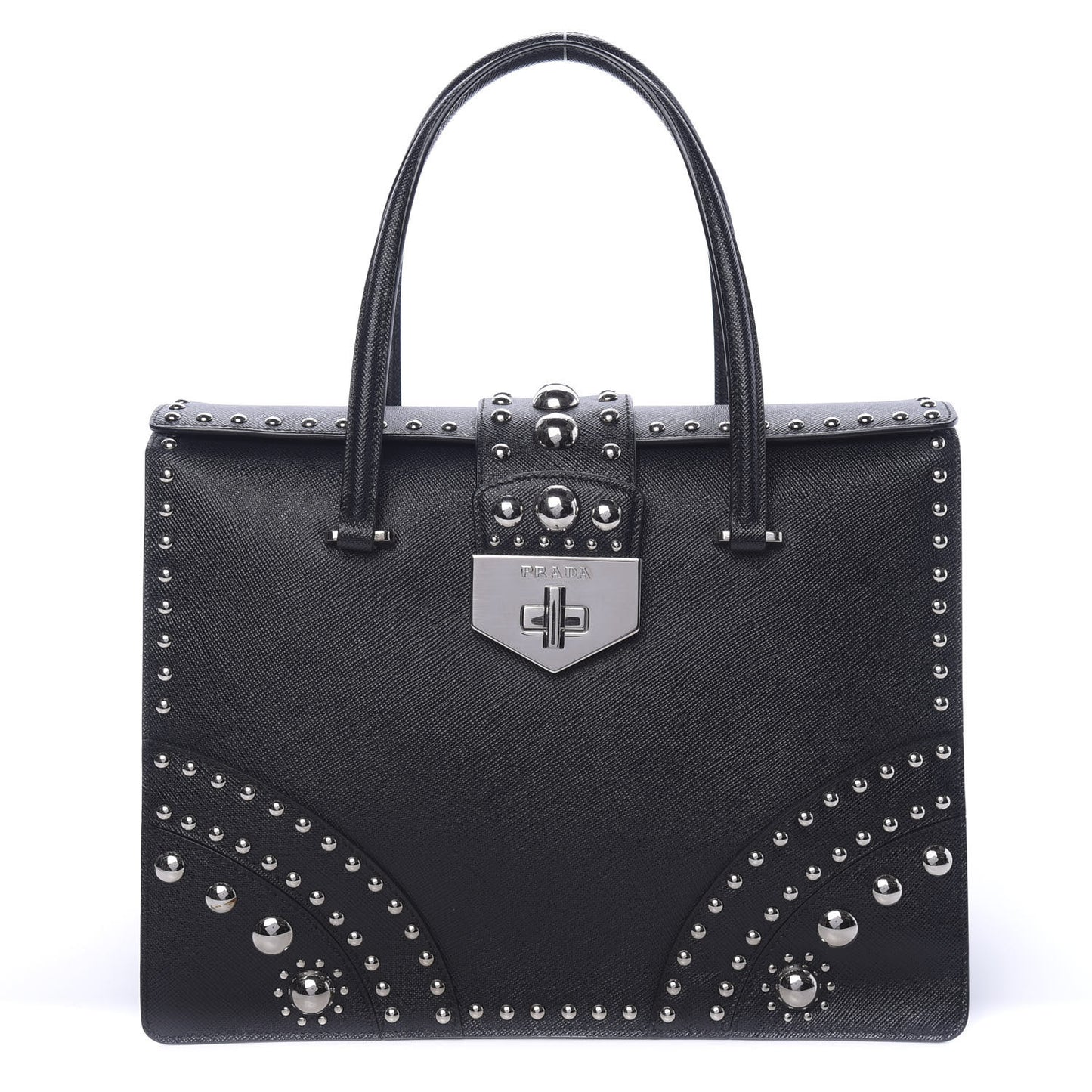Saffiano Studded Double Zip Tote Black