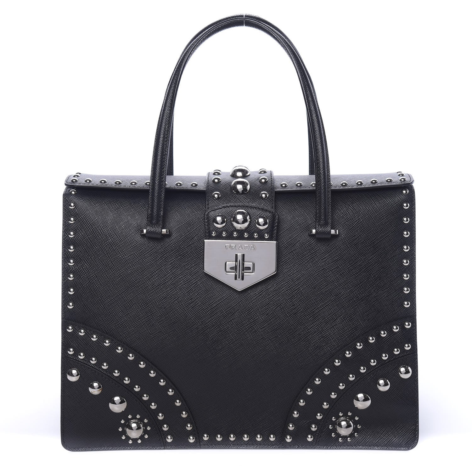 Prada Saffiano Studded Double Zip Tote Black 1 of 9