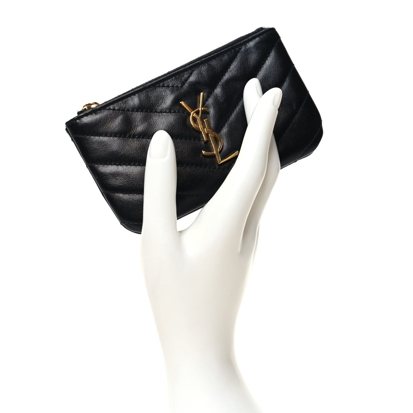 Calfskin Matelasse Monogram Key Pouch Black