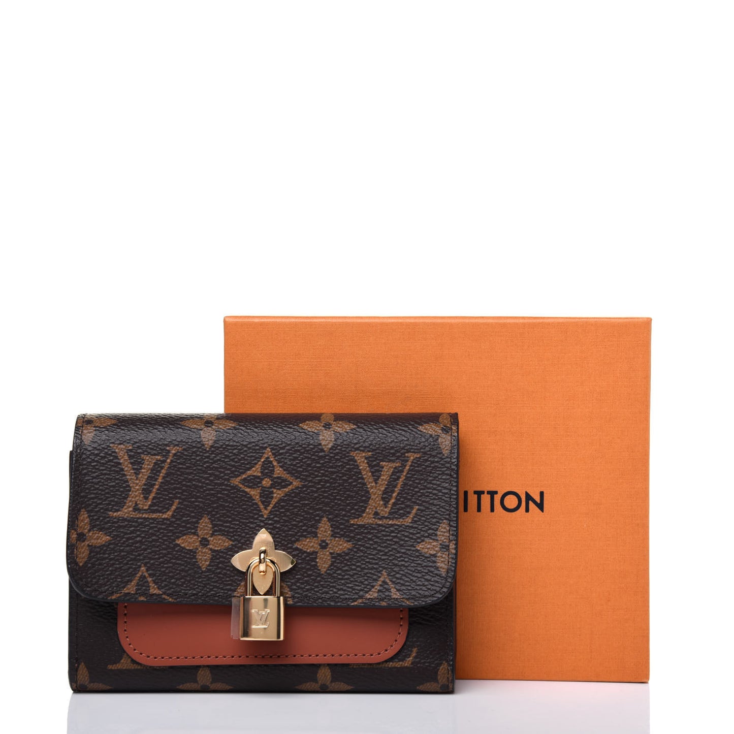 Monogram Flower Lock Compact Wallet Caramel
