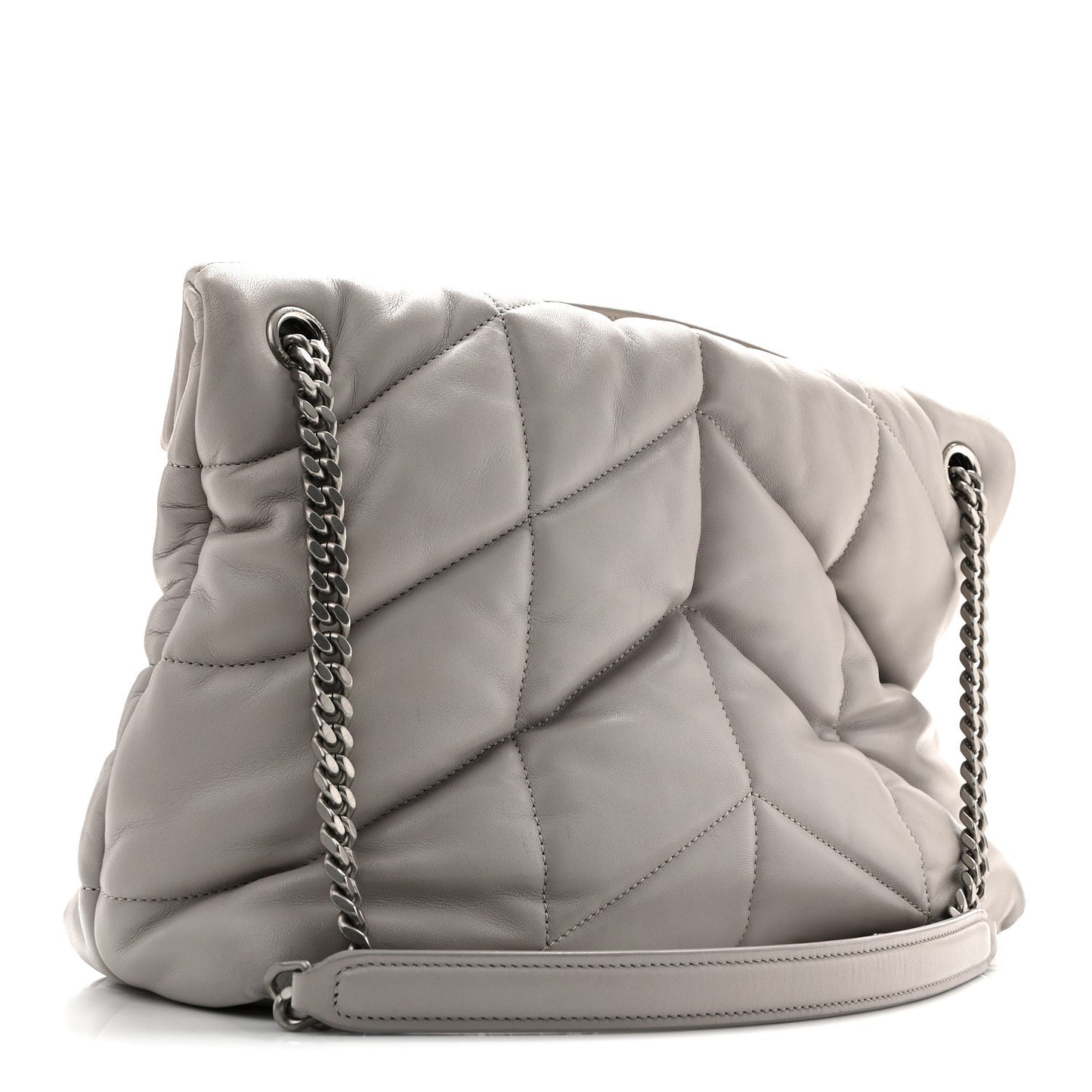 Lambskin Quilted Medium Loulou Puffer Monogram Chain Satchel Blanc Vintage