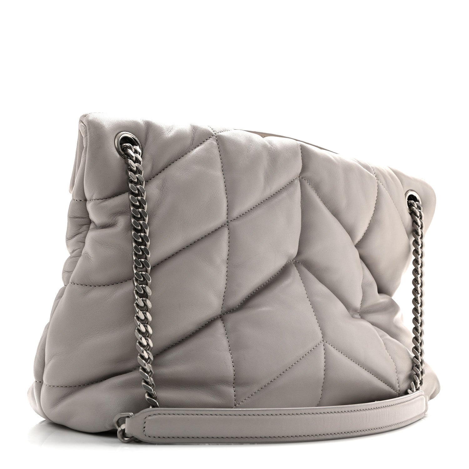Saint Laurent Lambskin Quilted Medium Loulou Puffer Monogram Chain Satchel Blanc Vintage 3 of 15
