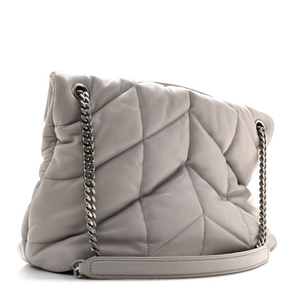 Saint Laurent Lambskin Quilted Medium Loulou Puffer Monogram Chain Satchel Blanc Vintage 3 of 15